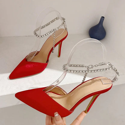 Rhinestones Chain Women Pumps - Elegant High Heels