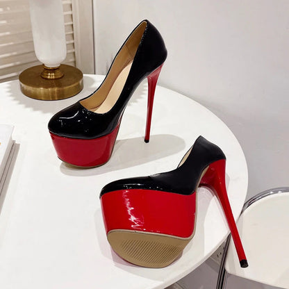 Patent Leather Round Toe Extreme High Heels For Spring And Autumn Stripper