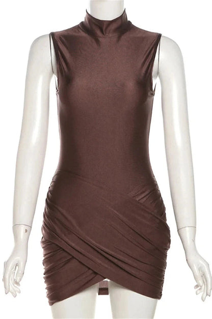 Sleeveless Patchwork Pleated Mini Dress