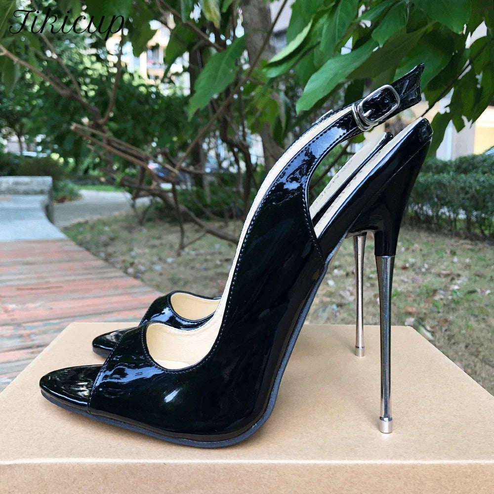 16Cm Extreme Metal High Heels Sandals For Women Sexy Pumps Black / 36