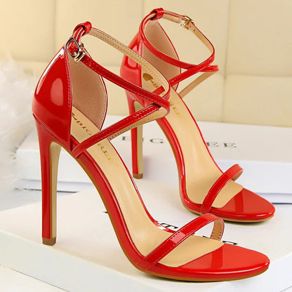 Open Toe High Heels Patent Leather Women Stiletto 11Cm 7.5Cm