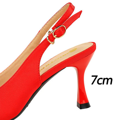 Metal Pointed Women Pumps With 7 Cm Kitten Heels In Silks And Satins Hollow Back