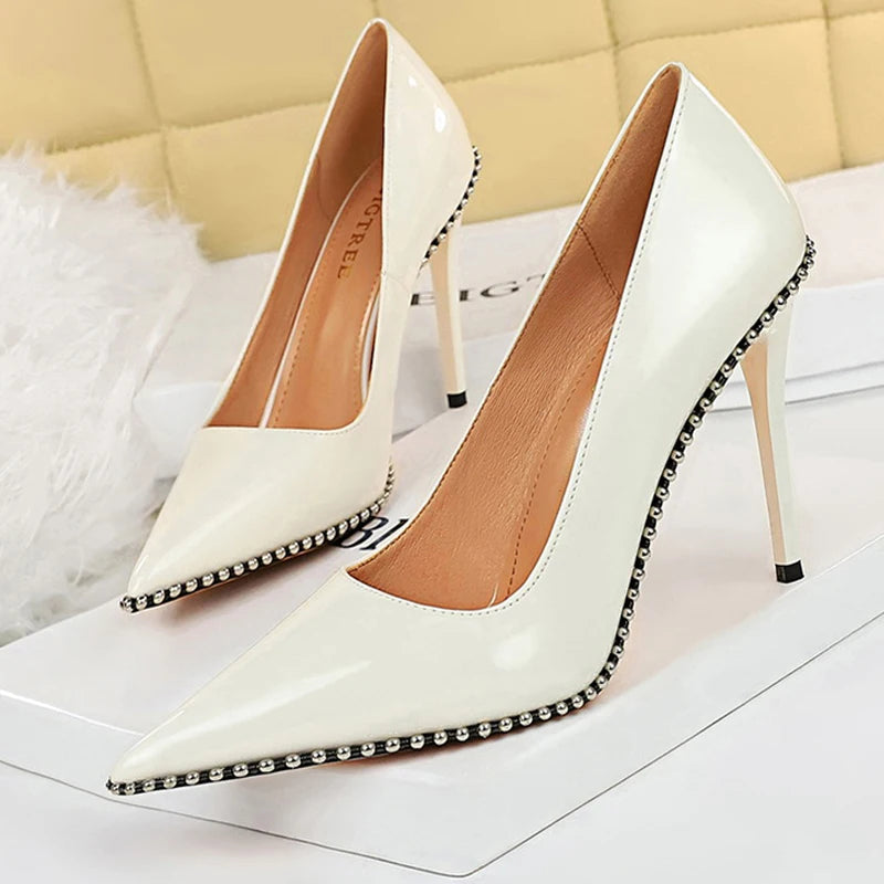 Sexy Party Rivet Woman Pumps - High Heels Stiletto In Pu Leather