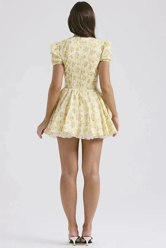 Short Sleeve Deep V Neck Pleated A-Line Mini Dress