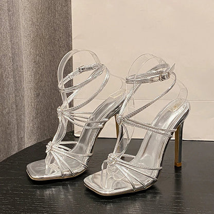 Rhinestone Buckle Narrow Band Sandals For Women