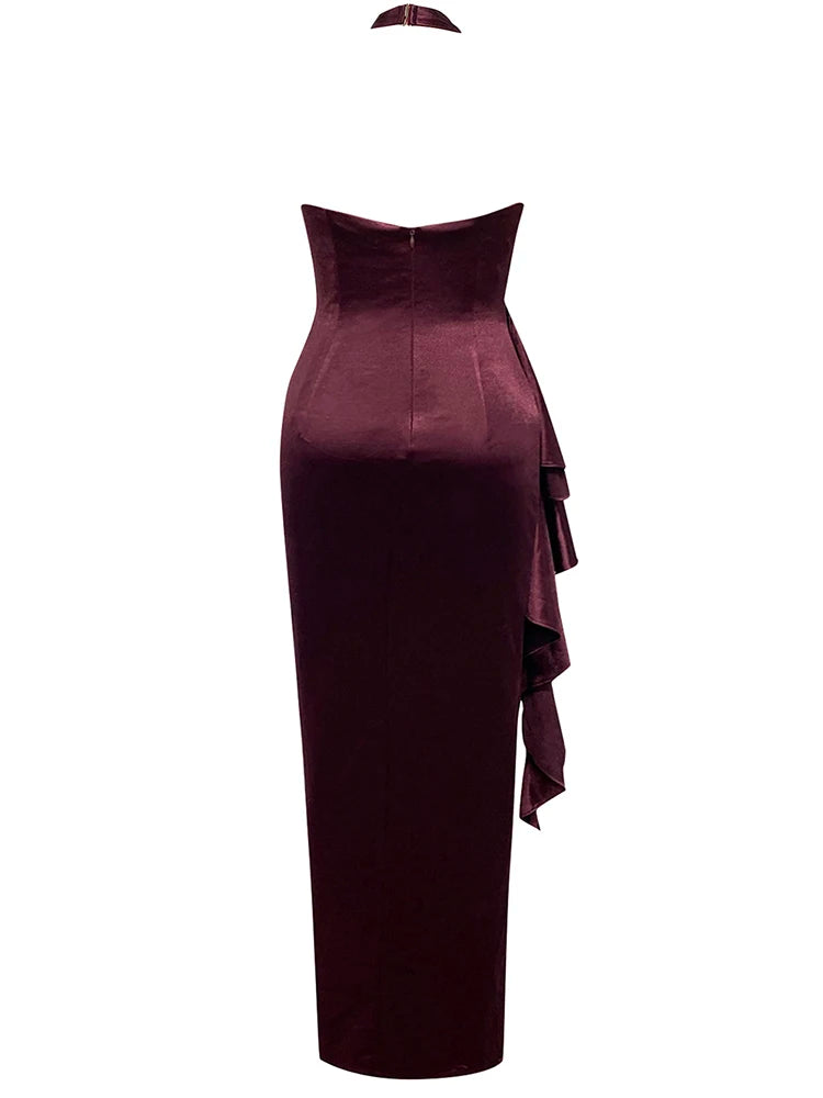 Burgundy High-Low Shirley Halter Dress