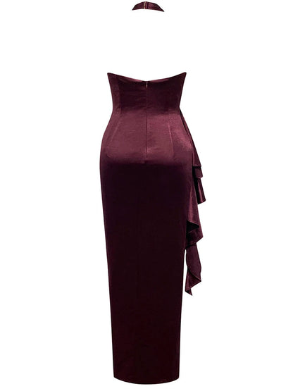 Burgundy High-Low Shirley Halter Dress