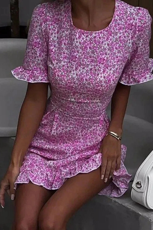 Flower Print Backless Mini Dress