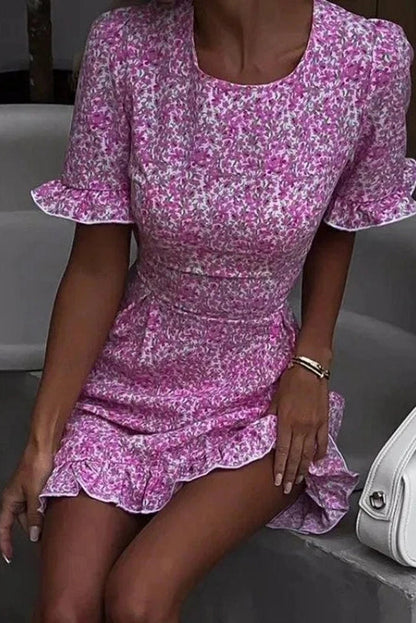 Flower Print Backless Mini Dress