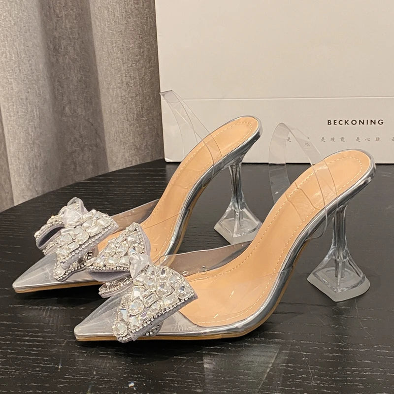 Spring Butterfly-knot Crystal Designer Pumps Women Transparent High Heels