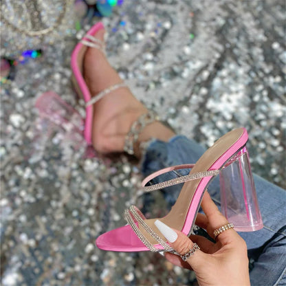 Crystal Narrow Band Square Heel Slippers
