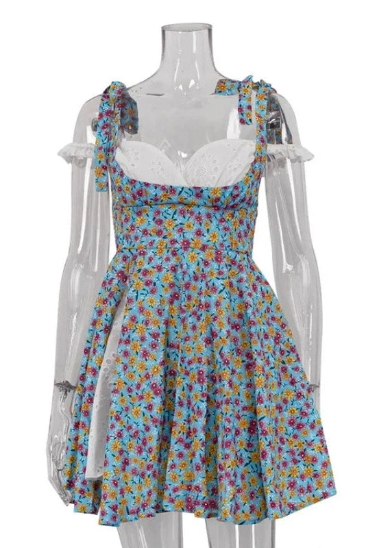 Strappy High Waisted Sleeveless A-Line Mini Dress