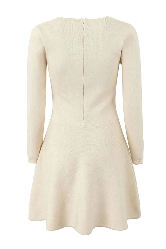 Lace-Up Long Sleeve A-Line Mini Dress