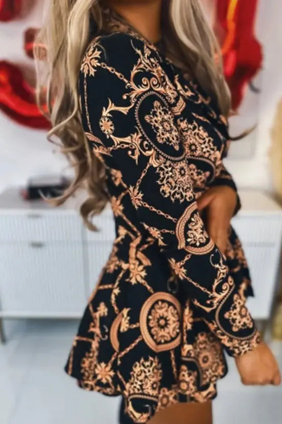 baroque print mini dress Baroque Print Shirt Mini Dress