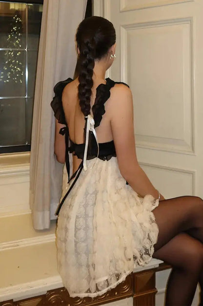 Flower Lace Backless Mini Dress -
