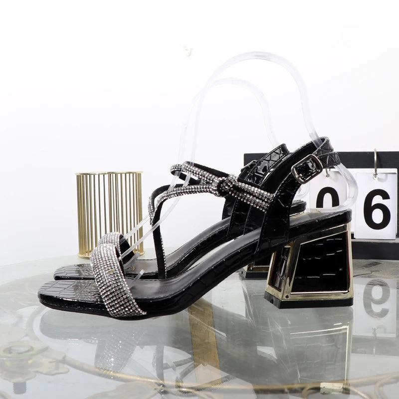 Women’s Rhinestone Sandals With 6Cm Heel Large Size