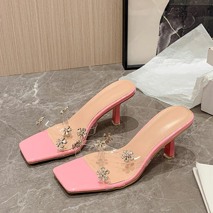 Crystal Flowers Designer Sandal Pvc Transparent Shoes