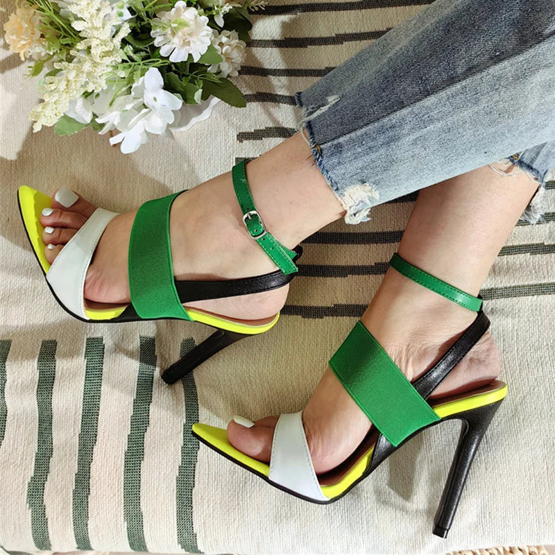 Fashion Mixed Color Buckle Strap Sandals For Women