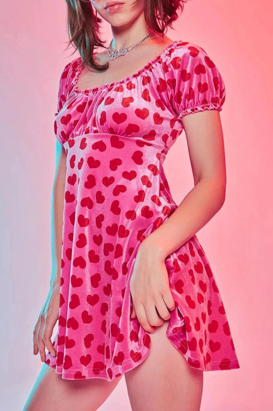 Elegant Printed Mini Dress With Short Sleeves