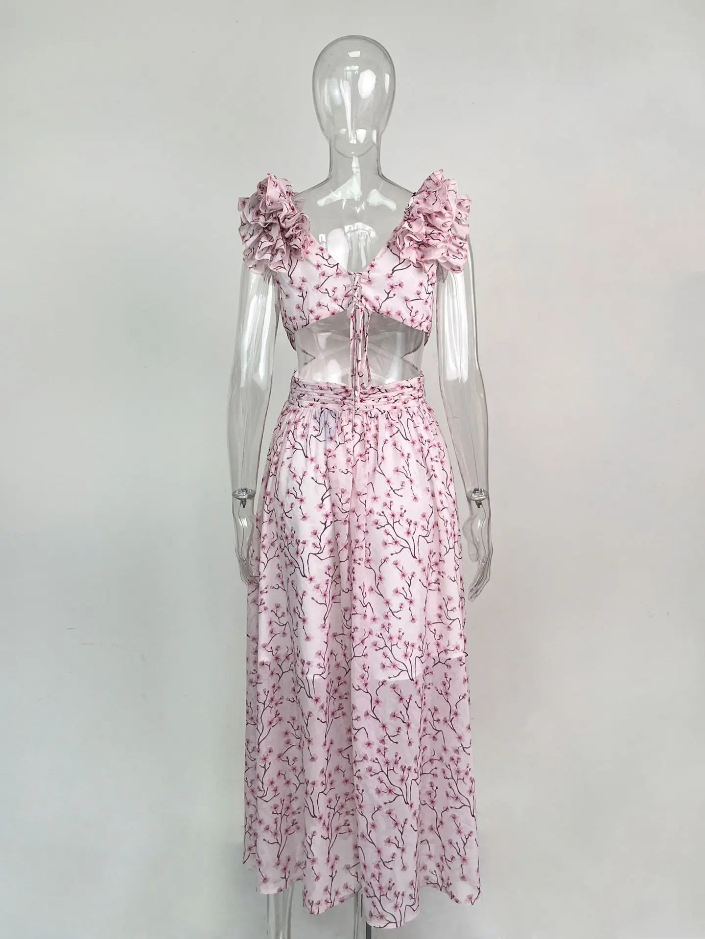 Valentina Floral Dress With Cut Out Ruffle