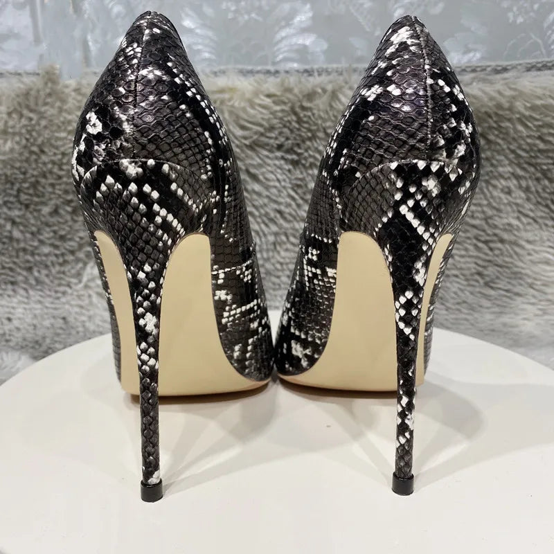 Snakeskin Embossed Pattern Women Pointy Toe High Heel Shoes