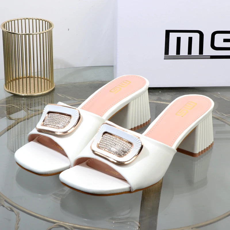 Metal Square Buckle Slippers For Plus Size Women Perfect Summer