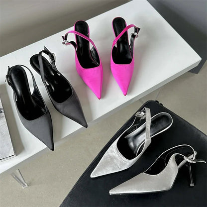 Satin Pointed Toe High Heel Pumps Sandals For Women