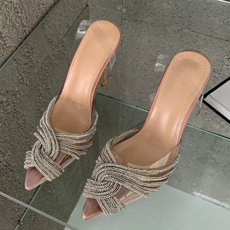 Crystal Clear Pointed Toe High Heel Slingback Sandals
