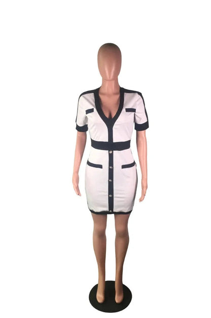 Deep V-Neck Zipper Slim Fit Mini Dress