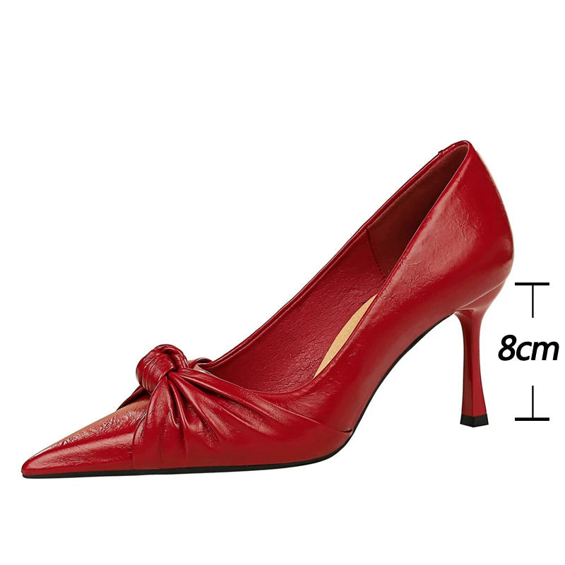 Red Women Pumps High Heels Stilettos 8 Cm Pointed