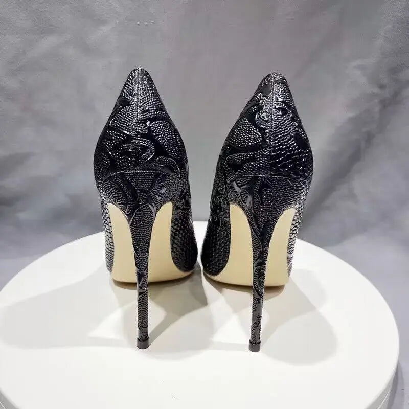 Embossed Crocodile Women Sexy Pointy Toe High Heel Shoes