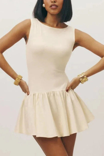 Sleeveless High Waisted Pleated Mini Dress