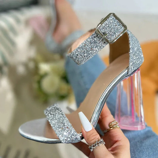 Sequined Cloth Transparent High Heels For Women