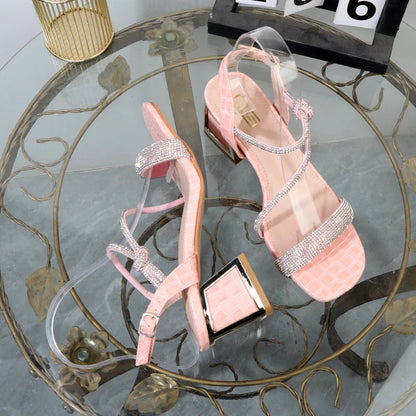 Women’s Rhinestone Sandals With 6Cm Heel Large Size
