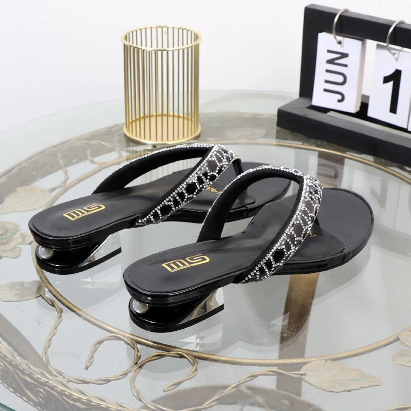 Clip Toe Low Heel Rhinestone Women’s Slippers For Summer Wear