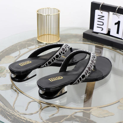 Clip Toe Low Heel Rhinestone Women’s Slippers For Summer Wear