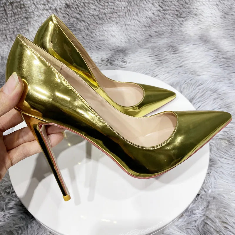 Mirror Gold Women Pointy Toe High Heel Wedding Bridal Dress Shoes