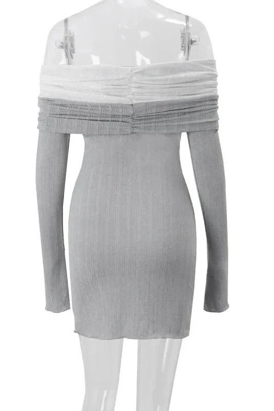 Off-Shoulder Long Sleeve Backless Mini Dress