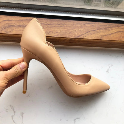 Nude Matte V Side Cut Pointy Toe High Heel Shoes