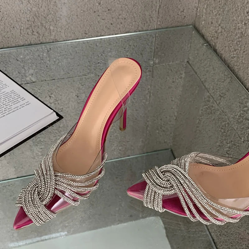 Crystal Clear Pointed Toe High Heel Slingback Sandals