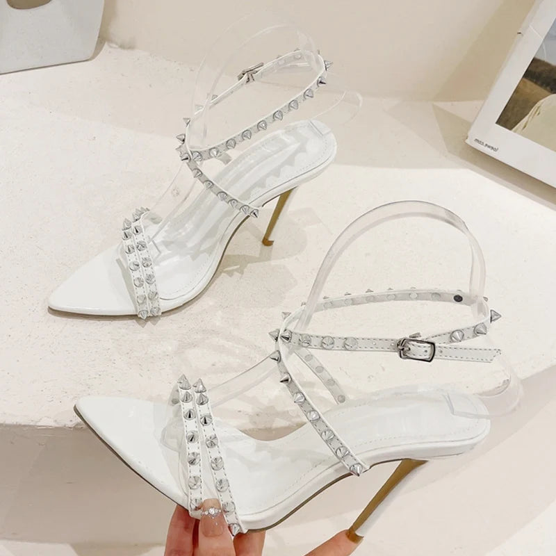 Metal Rivet Ankle Strap Sandals For Women