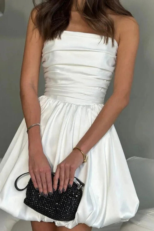 Strapless High Waist Pleated Mini Dress