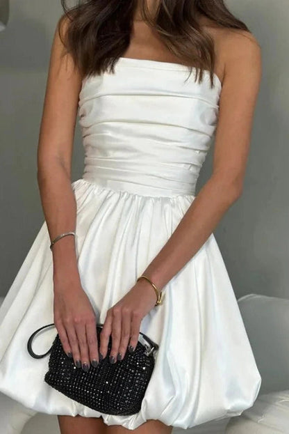 Strapless High Waist Pleated Mini Dress