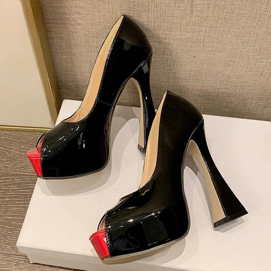 Peep Toe Platform Pumps For Women - Solid Color 13Cm Ultra High Heels Party Or Wedding Black / 41