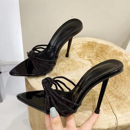 Crystal High Heel Slipper for Women Summer Fashion with Narrow Band and Pointed Toe
