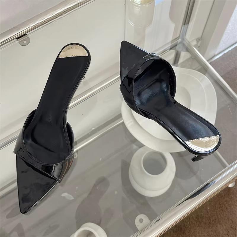Thin Heels Slipper Women Summer Fashion Pointed Toe Slides Stripper Party Sandal Black / 40