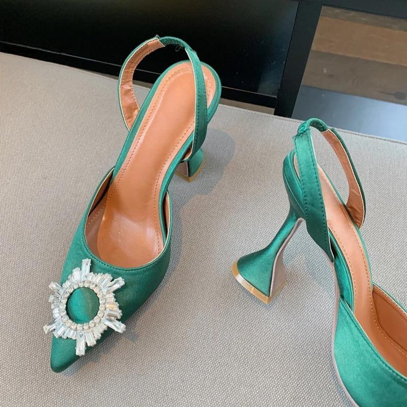 Silk Crystal Pumps Strange Style High Heels for Women Summer Bride Comfortable Heeled