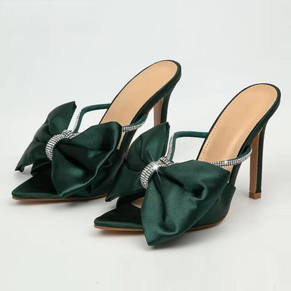Silk Butterfly-knot Mule High Heels Slippers Sandals