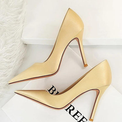 Silk High Heel Stiletto Party Shoes For Women Light Gold / 34