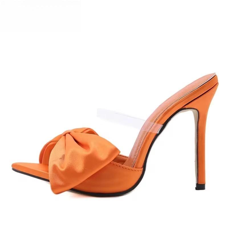 Silk Butterfly-knot Slippers Mule High Heels Sandals for Women